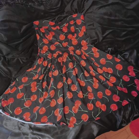 Cherry print strapless pinup dress S-XS - Picture 1 of 2